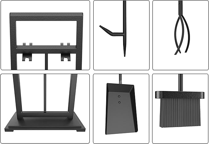 Fire Beauty 5 Pieces Fireplace Tools Set Wrought Iron Fire Place Pit Poker Holder(Black)