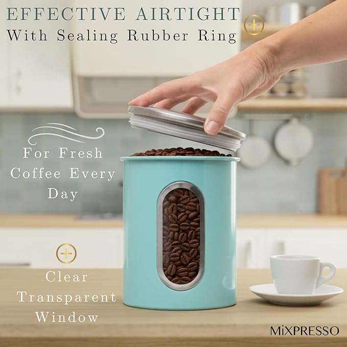 Mixpresso 3-Piece Aqua Blue Canisters Sets For The Kitchen, Airtight Canister Set With See Through Window, Storage Jars for Coffee Container, Tea Organizer & Sugar Canister, Kitchen Canisters
