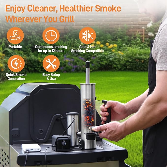 2025 Portable Electric Smoke Generator, Adjustable Smoke Control & Fits 99% Pellet Smokers & Grills, Cold/Hot Smoking Modes for Meats, Salmon & Cheeses – Great Christmas Gift Idea for Smoke Lovers