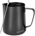 Milk Frothing Pitcher 600ml/20oz Steaming Pitchers Stainless Steel Milk Coffee Cappuccino Latte Art Barista Steam Pitchers Milk Jug Cup with Decorating Art Pen, Matte Black