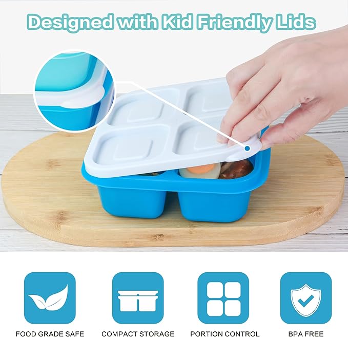 Finorder 4 Pack 4-Compartment Food Containers For Adults, Reusalble Lunchable Containers for Office Picnic, Meal Prep Containers Snack Bento Box