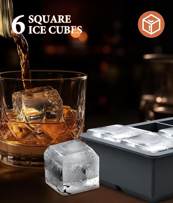 Silicone Large Ice Cube Molds (Set Of 3), 6 Ice Ball Maker Mold, 6 Square Ice Cube Mold，4 Diamond, Reusable Whiskey Ice Mold, Ice Molds for Cocktails, Bpa Free, Freezer Ice Cube Tray (Grey)