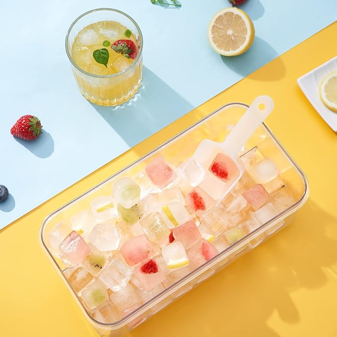 PHINOX Ice Cube Tray with Lid and Bin, 3 Pack Plastic Ice Cube Tray Molds, 96(4*8*3) pcs Ice Trays for freezer, Chilling Drinks, Whiskey & Cocktails, with Ice Container and Ice Scoop, BPA-Free, Black