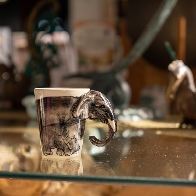 IYARA CRAFT 3D Elephant Mug 11oz – Handcrafted Ceramic Coffee Cup with Sculpted Elephant Handle, Microwave & Dishwasher Safe, Unique Wildlife Gift for Animal Lovers, Women, Christmas & Holiday Gifts