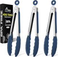 Hotec Mini Silicone Kitchen Tongs for Cooking - 7-Inch Small Serving Tongs with Silicone Tips, Set of 3 (Classic Blue)