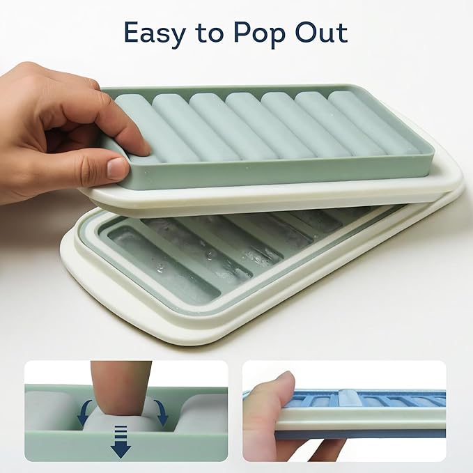 Lily's Home Flexible Silicone Ice Cube Tray - Durable Easy Release - Fresh Youthful Colors - Water Fill Port - Compact 9x4.5 Size - Multi-Purpose Use - Ice Cube Trays for Freezer - Set of 3