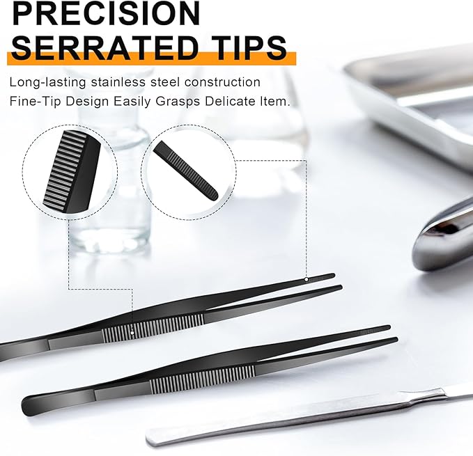 Yaomiao 4 Packs 10 Inch Bar Tweezers Black Cocktail Tongs Long Garnish Tweezers Stainless Steel Bartender Kitchen Cooking Tongs for Cocktail Food Fruit Korean BBQ Bartender Chef, Multi-use