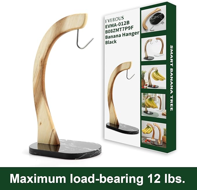 everous Banana Hanger black Marble Base,Modern Banana Holder Tree Stand for kitchen home None Slip Banana Rack Banana holder stand