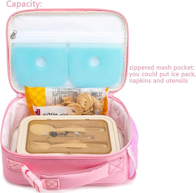 FlowFly Kids Lunch box Insulated Soft Bag Mini Cooler Back to School Thermal Meal Tote Kit for Girls, Boys,Glitter-RainBow