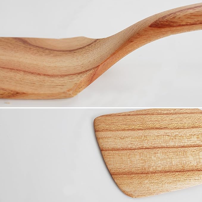 Wooden Spoons for Cooking, Wooden Cooking Spatula Turner and Spoon Set, 2-Piece, Sturdy, Lightweight and Heat Resistant