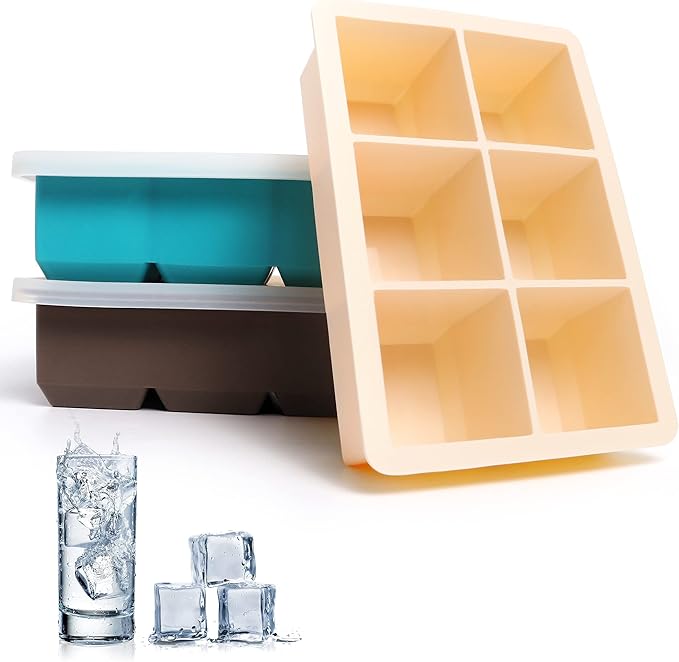 Silicone Ice Cube Trays 3 Pack - Large Size Silicone Ice Cube Molds with Leak Proof Removable Lid Square Ice Cube Tray And BPA Free for Cocktail,Whiskey, Stackable Flexible Ice