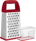 Urbanstrive Cheese Grater With Container, Professional Cheese Grater with Handle, Stainless Steel Graters for Kitchen Handheld, Box Grater with 4 Sides for Vegetables, Ginger, Potatoes (Red)