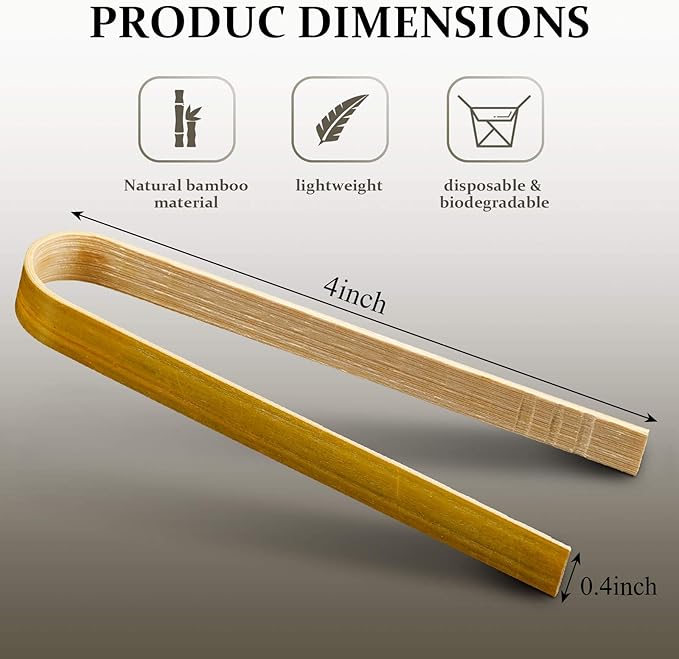 Patelai 90 Pieces Mini Bamboo Tongs Long Toast Tongs Disposable Wooden Cooking Bamboo Cooking Utensils for Toast Bread Pickles Tea Toaster Supplies (4 Inch)