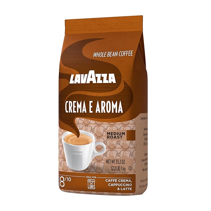 Lavazza Crema e Aroma Whole Bean Coffee, Medium Roast, Arabica and Robusta Blend, 2.2 lb Bag (Pack of 6)