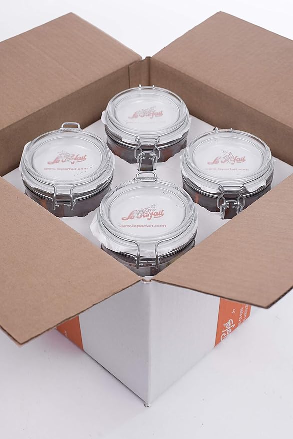 Le Parfait Super Terrine Jar | 32oz/Quart (Pack of 4) 1L French Glass Jar, Airtight Rubber Seal & Glass Lid | Glass Jars for Kitchen Organization and Storage Containers for Kitchen Essentials