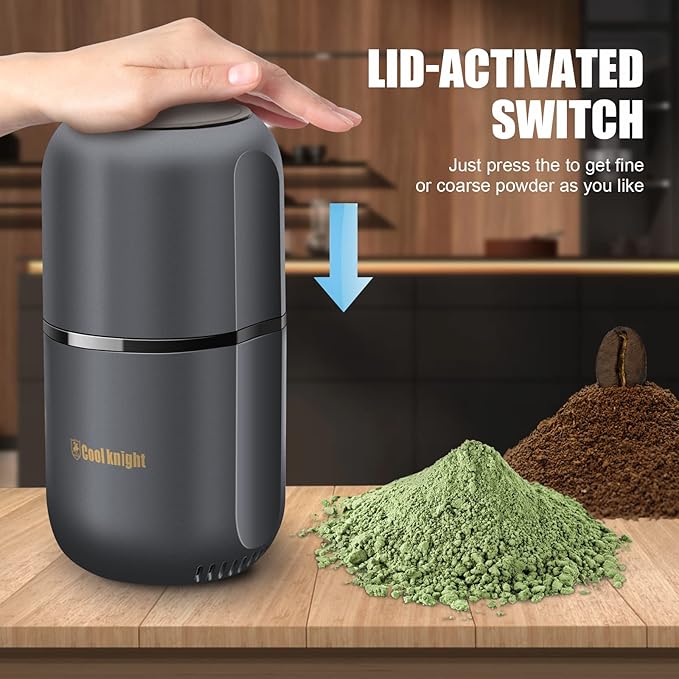 COOL KNIGHT Herb Grinder [large capacity/fast/Electric ]-Spice Herb Coffee Grinder with Pollen Catcher/- 7.5" (Grey)
