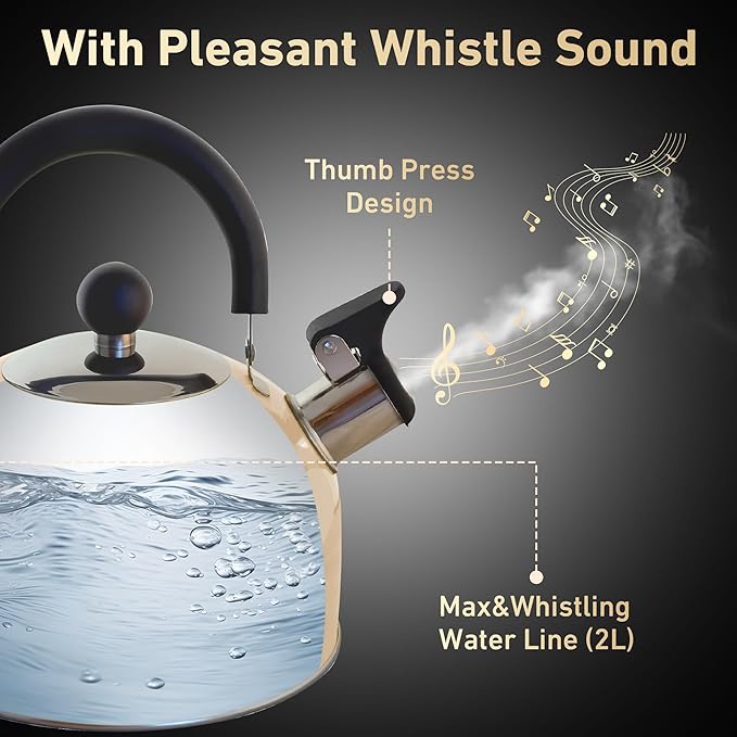 Lily's Home 2 Quart Stainless Steel Whistling Tea Kettle, the Perfect Stovetop Tea and Water Boilers for Your Home, Dorm, Condo or Apartment. (Pastel Green)