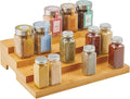 mDesign Bamboo Spice and Food Kitchen Cabinet Pantry Shelf Organizer - 4-Tier Storage - Modern Compact Caddy Rack - Holds Spices/Herb Bottles, Jars - for Shelves, Cupboards, Refrigerator - Clear
