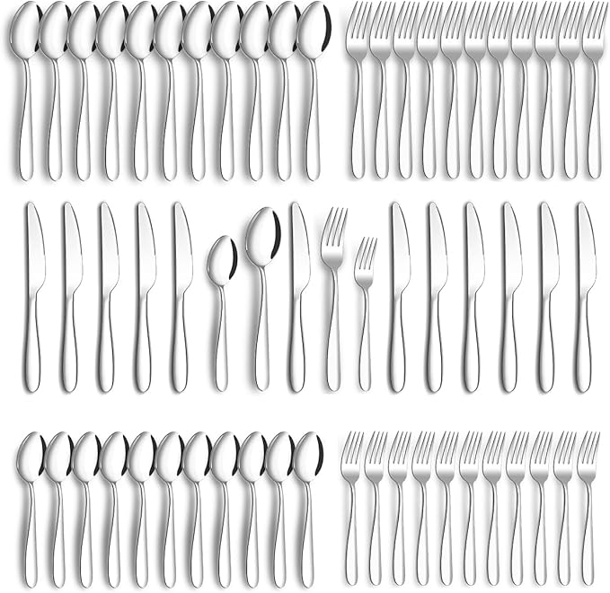 Silverware Set for 12, Amafox 60 Piece Stainless Steel Flatware Set, Mirror Polished Forks and Spoons Knives Cultery Set, Durable and Anti-corrosion, Dishwasher Safe