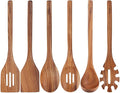 Acacia Wood Utensils Set - 6 Piece Handmade Wooden Spoons for Cooking, Natural Acacia Wood Kitchen Utensils for Non-stick Cookware, Turner, Serving Spoon, Slotted Spoon, Soup Ladle, Spaghetti