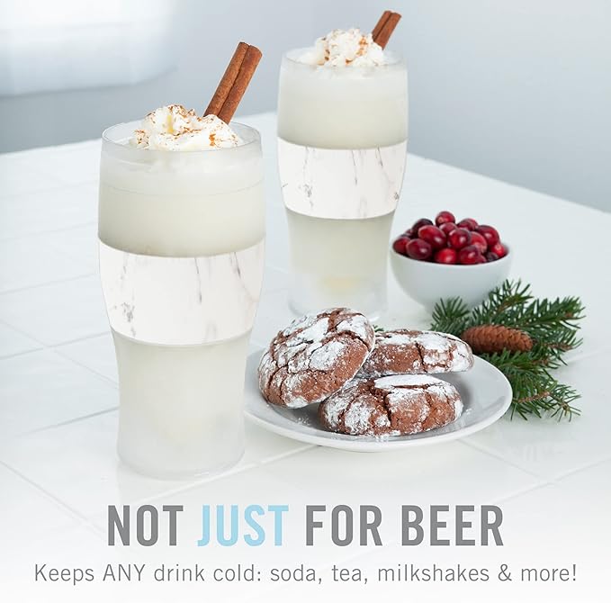 Host Freeze, Frozen Mugs, Freezable Pint Set, Beer Keep Your Drinks Cold, Double Walled Insulated Glasses, Tumbler for Iced Coffee, 16oz, Set of 2, Marble