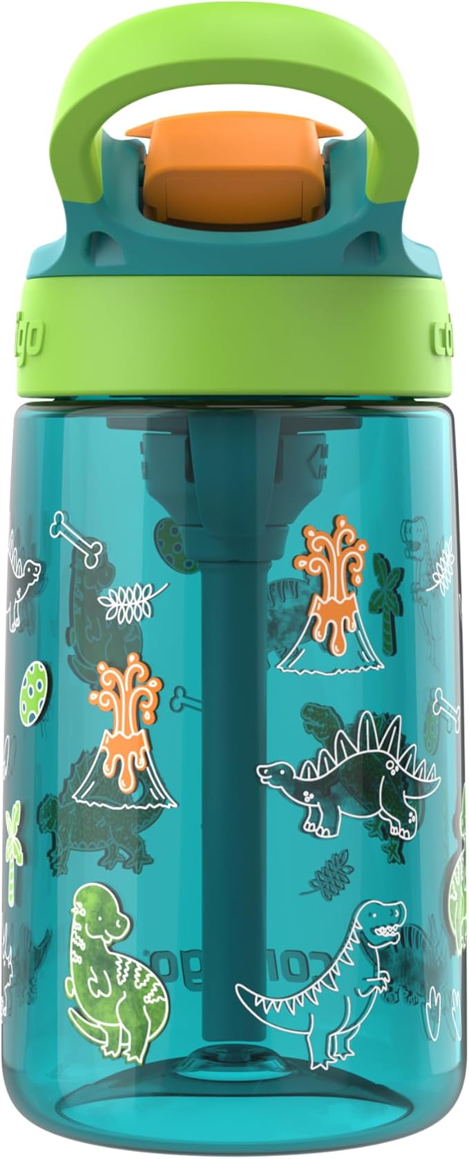 Contigo Aubrey Paw Patrol Leak-Proof Spill-Proof Water Bottle with Autospout, 14oz, Juniper (Dino GFX), Green and Blue