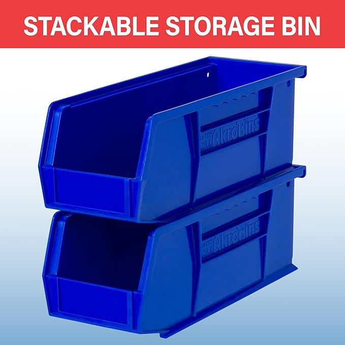 Akro-Mils 30224 AkroBins Plastic Storage Bins, Space-Saving Stackable Bins for Garage, Pantry, Craft Organization, 11" L x 4" W x 4" H, Red, 12-Pack