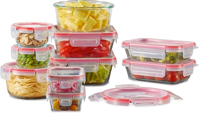 Pyrex Freshlock 10-Pack Mixed Sized Airtight Glass Food Storage Container Set, Non Toxic, BPA-Free Leakproof Locking Lids