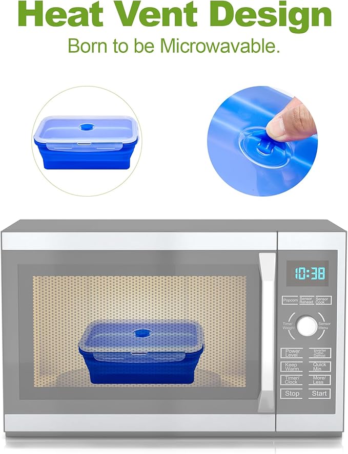 Set of 4 Collapsible Silicone Food Storage Container, Leftover Meal box For Kitchen, Bento Lunch Boxes, BPA Free, Microwave, Dishwasher and Freezer Safe. Foldable Design Saves Your Space.