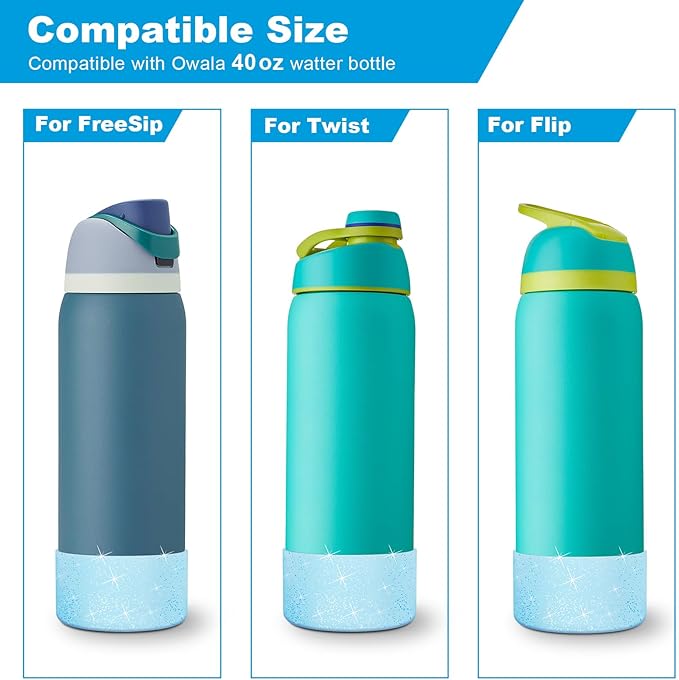 2PCS Glitter Silicone Boot for Owala Water Bottle, Anti-Slip Protective Sleeve for Owala Twist,FreeSip and Flip Stainless Steel Water Bottle, BPA-Free, Dishwasher Safe, Accessories