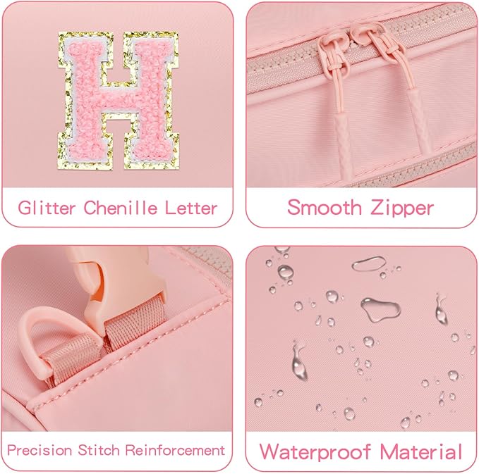 Initial Insulated Lunch Bag for Girls Kids, Back to School Gift, Reusable Leak-proof Lunch Box with Adjustable Strap for School Daycare Travel Picnic (Pink,H)