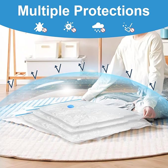 SZO 6 Pack Vacuum Storage Bags With Electric Air Pump,(3 Jumbo/3 Large) Vacuum Seal Bags For Clothing Travel, Space Saver Bags For Luggage, Blankets,Bedding,Moving
