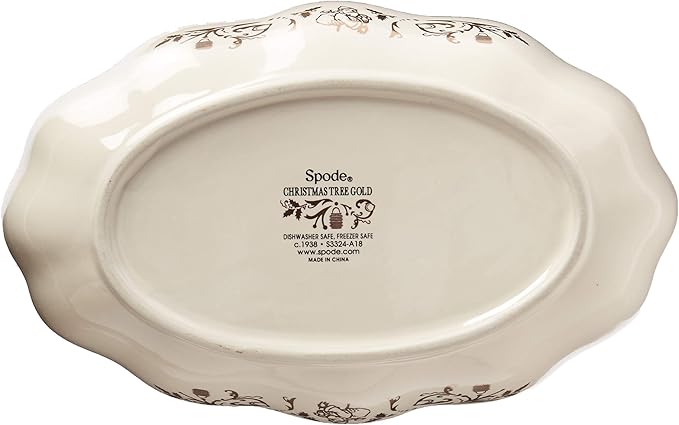 Spode Christmas Tree Gold Cranberry Dish & Server - 8" Festive Serving Bowl & 8" Metal Handled Spoon for Holiday Appetizers, Desserts, Seasonal Dishes - Dishwasher Safe Tableware