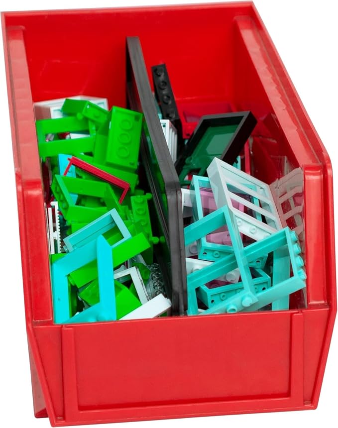 Akro-Mils 30230 AkroBins Plastic Storage Bins, Space-Saving Stackable Bins for Garage, Pantry, Craft Organization, 11-" x 5-" x 5-", Red, 12-Pack