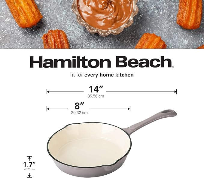 Hamilton Beach Enameled Cast Iron Fry Pan 8-Inch Navy (Gray, Fry 8-Inch)