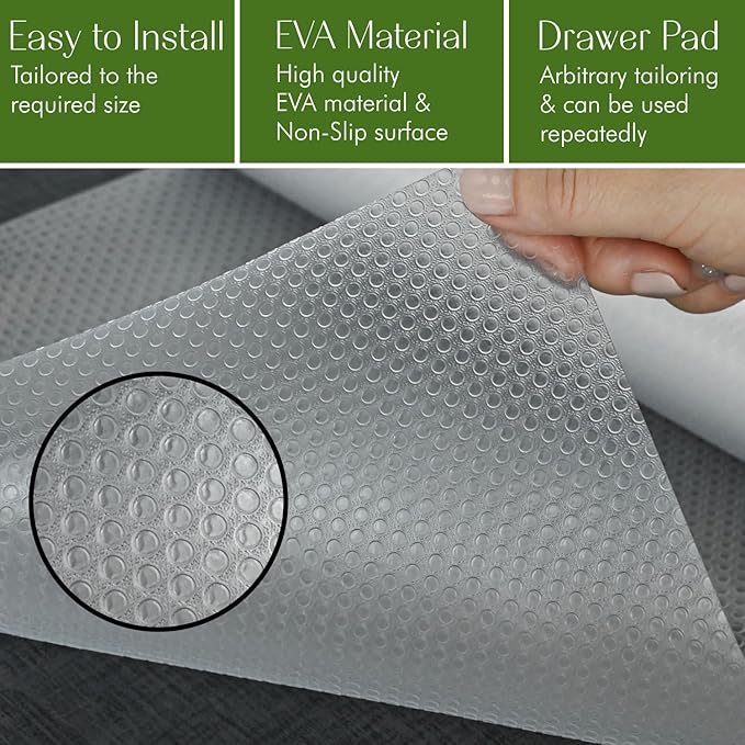 EVALAND 12" x 20 FT Non-Slip Shelf Liner, Non-Adhesive, BPA-Free, Waterproof Pantry Liner for Shelves, Easy to Cut, Oil-Proof Shelf Liners for Kitchen, Cabinets, Drawers, Refrigerator, Clear