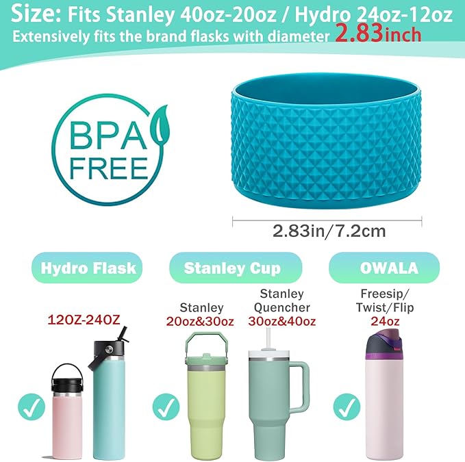 WK IEASON Protective Silicone Base Boot for Hydro Flask Mouth, Anti-Slip Silicone Sleeve Cover Bumper for Hydro Water Bottle Accessories -2.83inch Bottom Diameter