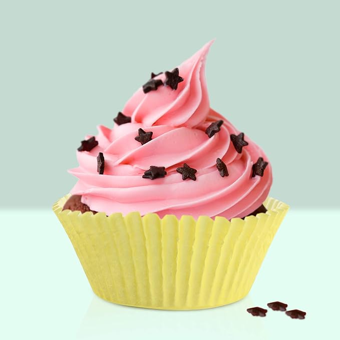 Baking Cups, 100 pieces Paper Cupcake Wrappers Nonstick Muffin Molds Baking Cup Holders for Wedding, Birthday, Baby Shower or Holiday Party (Yellow)