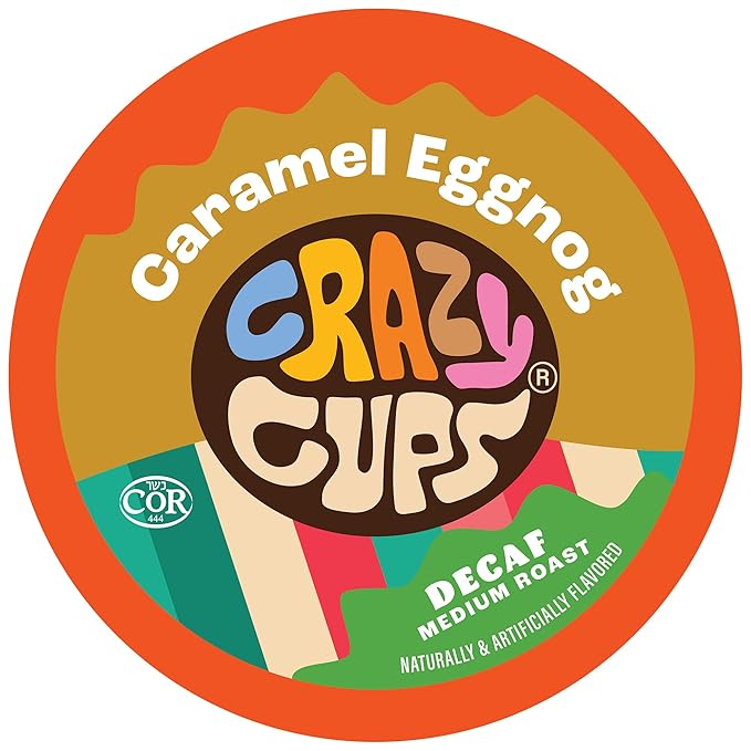 Crazy Cups Decaf Flavored Coffee Pods, Decaf Eggnog Coffee, Holiday Blend Coffee, Single Serve Coffee for Keurig K Cups Machines, Hot or Iced Coffee, Medium Roast Coffee, 22 Count