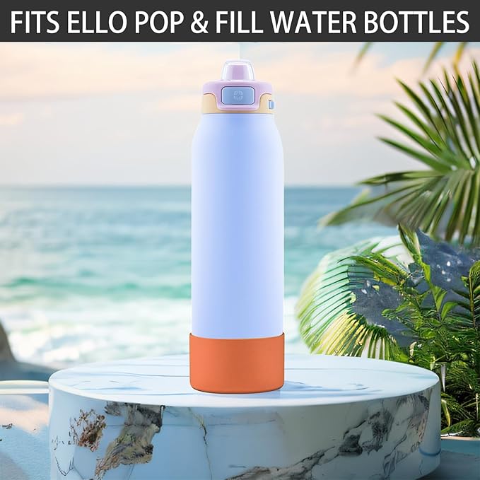2 PCS Silicone Bottom for Ello Pop 32 OZ Water Bottle, Water Boot for Ello Pop,Avoid Scratches and Noise(Orange, 22oz)
