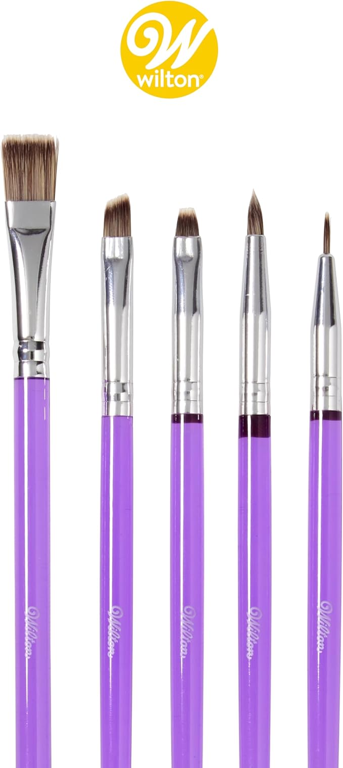 Wilton 5-Piece Decorating Brush Set - Food Safe Decorating Brushes for Dusting Edible Glitter and Painting with Edible Color on Treats, Synthetic Bristles