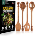 Acacia Wood Cooking Utensil Set with Skull Handles – 4-Piece FSC Certified Acacia Wood Kitchen Tools, Eco-Friendly Nonstick Safe Cooking Utensils (Spatula, Spoon, Slotted Turner, Slotted Spoon)