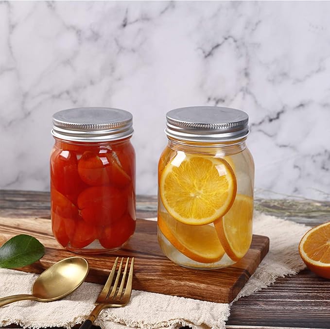Accguan 16Pack 16oz Glass Mason Jars with Regular Airtight Lids, Clear Glass Jars Ideal for Canning, Pickling, Meal Prep, Jam, Honey, DIY Shower/Wedding Favors, Labels & Pen Included,Pint Canning Jars