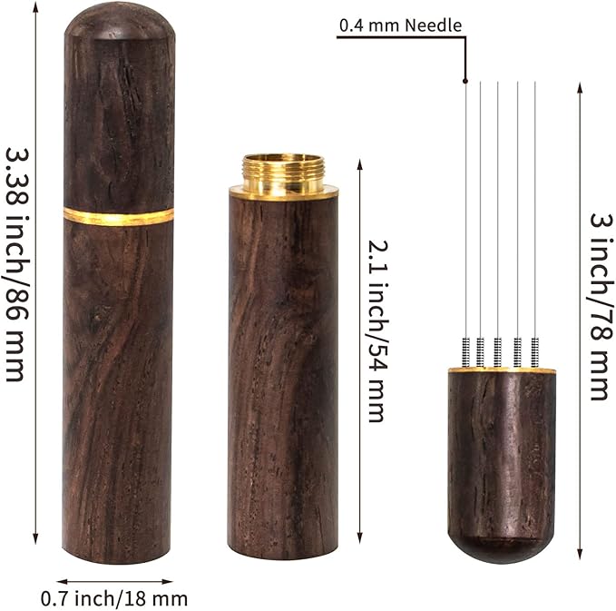 Espresso Coffee Stirrer 5 Needles 0.4mm Espresso Distribution Tools, Natural Wood Handle and Stand (Walnut)