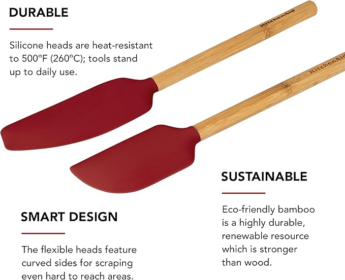 KitchenAid Bamboo Spatula Set, Empire Red, 2-Piece