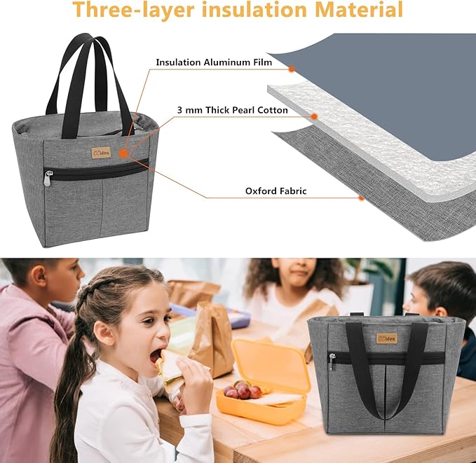 CCidea Lunch Bag for Women Men, Simple Insulated Lunch Box, Reusable Lunch Boxes for School Work Travel (Gray, Medium)