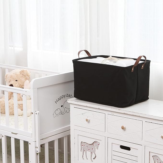 Hinwo 31L Large Storage Bins, Closet Organizers and Storage, Shelf Baskets, Foldable Clothes Storage Baskets with Handles, Containers for Clothing, Blanket, Towels, Toys, Bedding (Black)