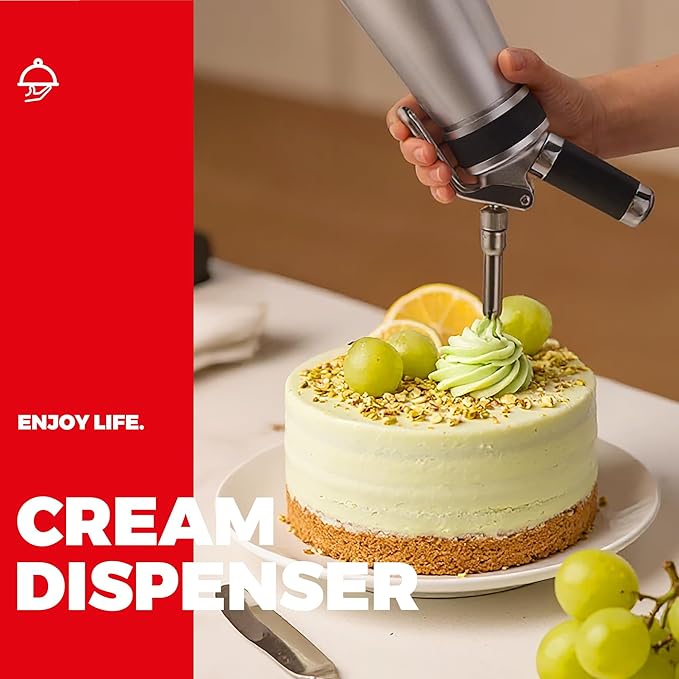 Professional Aluminum Whipped Cream Dispenser - 500 mL/1 Pint,Leak-Free Whipped Cream Maker Canister with 8 Decorating Nozzles & Cleaning Brush - N2O Chargers (Not Included) (Silver, 500ml)