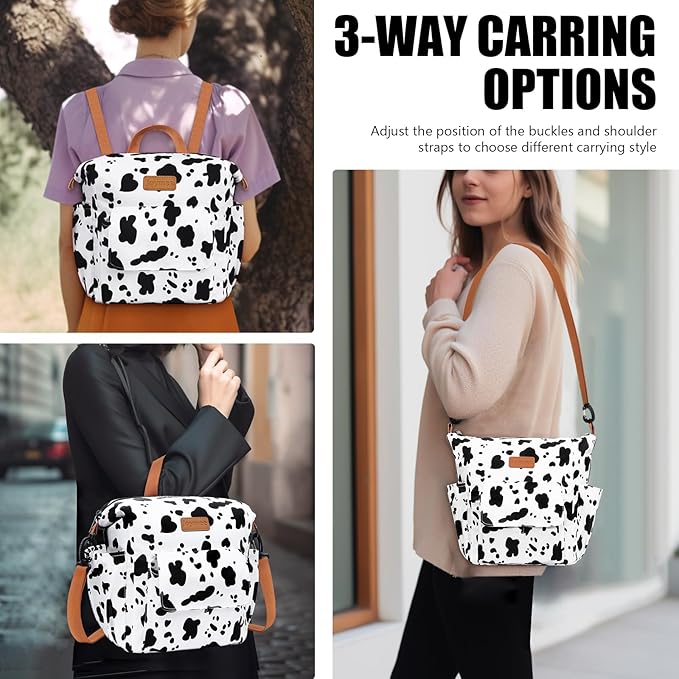 Joymee Lunch Bag Women Insulated Lunch Box Reusable Leakproof Large Spacious Cooler Tote for Women Men Adult with Bottle Holder and Side Pockets for Work Office Travel Picnic -08 Cow