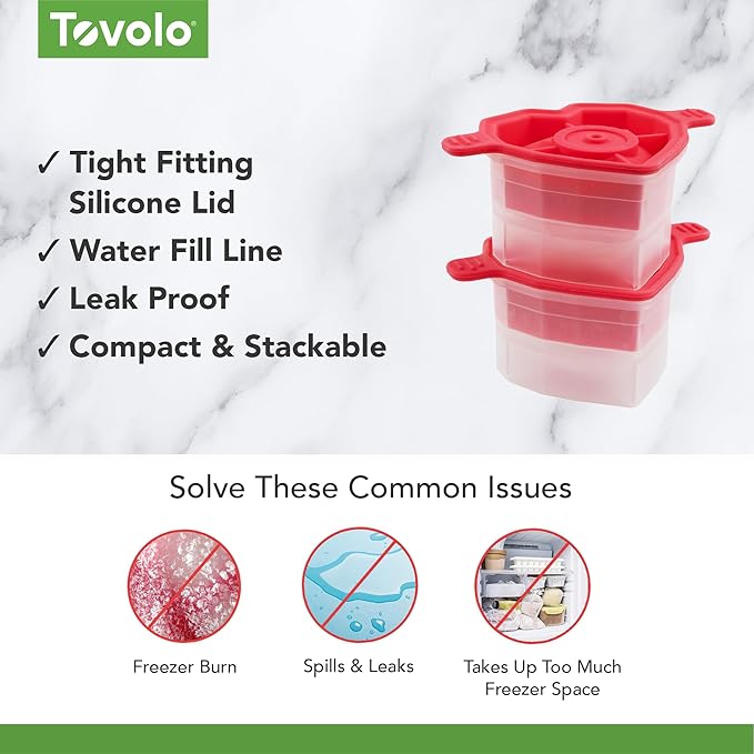 Tovolo Heart Shaped Ice Cubes Mold Pack of 2 Large Craft Ice Molds for Whiskey Bourbon Cocktails, Easy Fill No Leak Silicone Ice Molds Gift for Him Stackable Dishwasher Safe BPA Free Heart Ice